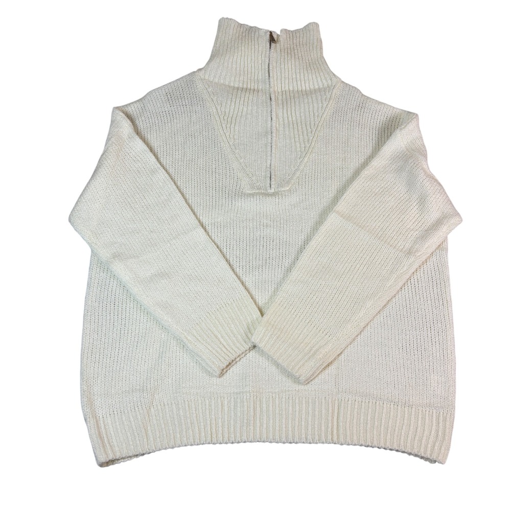 Mens Cream White Quarter Zip Mock Neck‎ Knit Sweater 2XL Acrylic Pullover